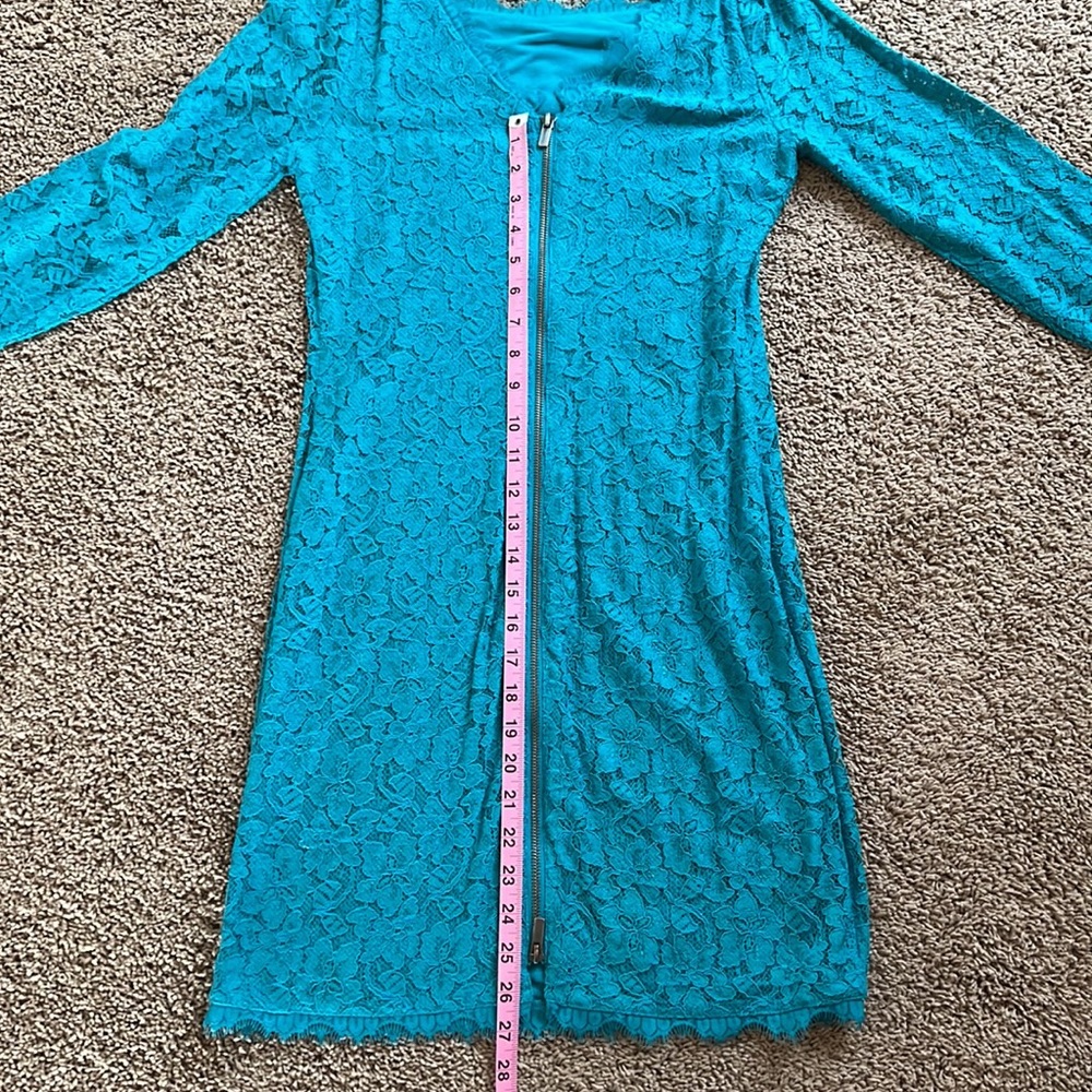 $350 Teal Lace Diane von Furstenberg Mini Dress - Picture 7 of 9